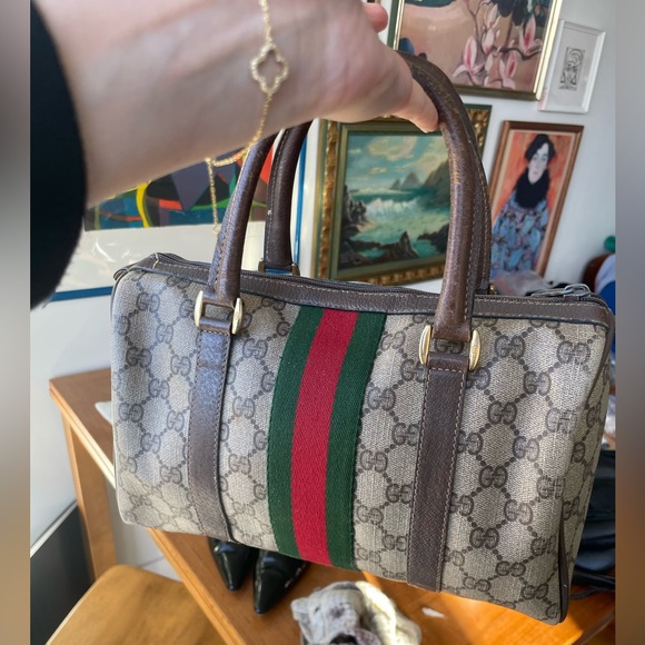 Gucci canvas stripe monogram supreme Boston Bag - Picture 9 of 16